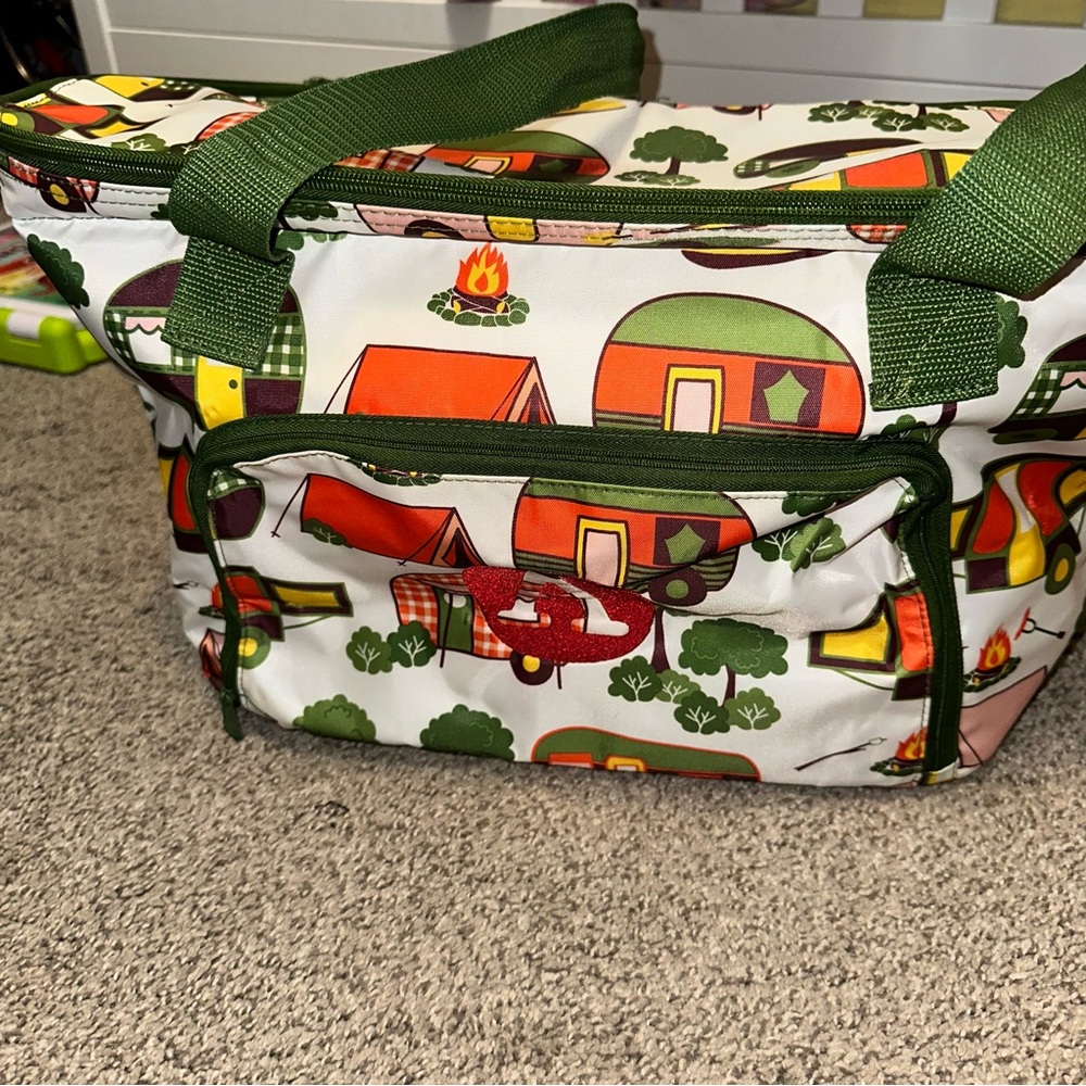 Thirty-One Family Picnic Thermal Bag in the Gone Camping Print with “A”